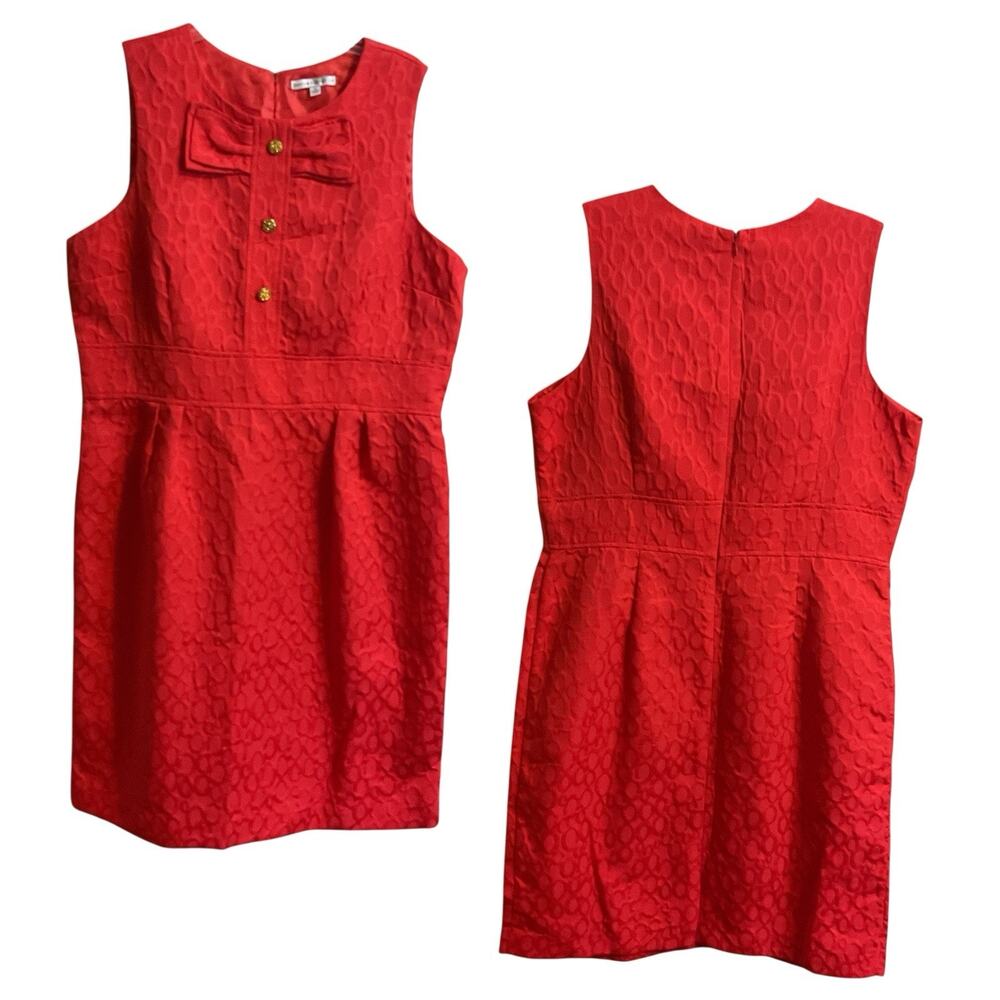 Red Sleeveless Dress| Sz 18 |Cotton Blend |Jacquard Sheath Career - Picture 13 of 13